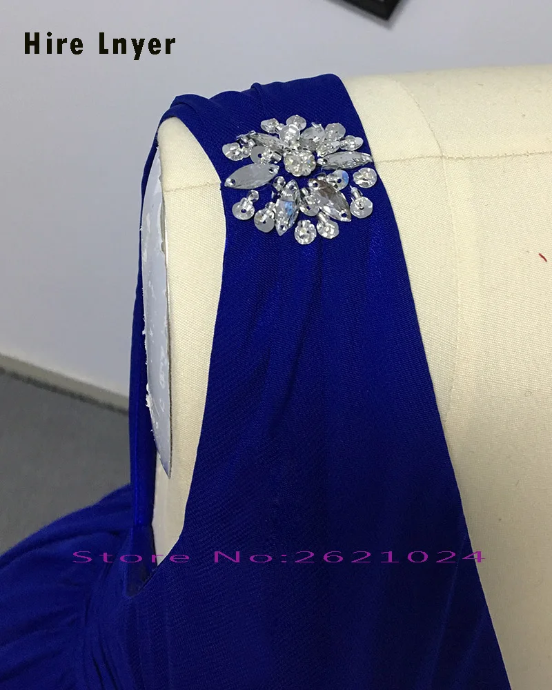 Напрокат LNYER индивидуальный заказ сексуальный v-образным вырезом спинки Pleat талии королевский синий шифоновое длинное формальное платья