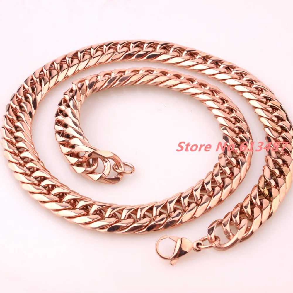 New Men's Jewelry Heavy 316l Stainless Steel Rose Gold Curb Cuban Link