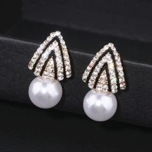 Модные серьги-гвоздики с имитацией жемчужные сережки Brincos золотого цвета с кристаллами для девочек, женские свадебные украшения, подарки WX061