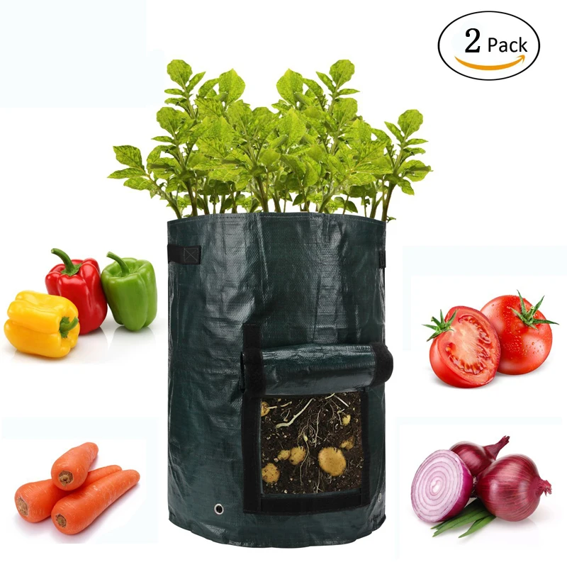 

2Pcs Woven Fabric Bags Potato Cultivation Planting Garden Pots Planters Vegetable Planting Bags Grow Bag Farm Home Garden PE Bag