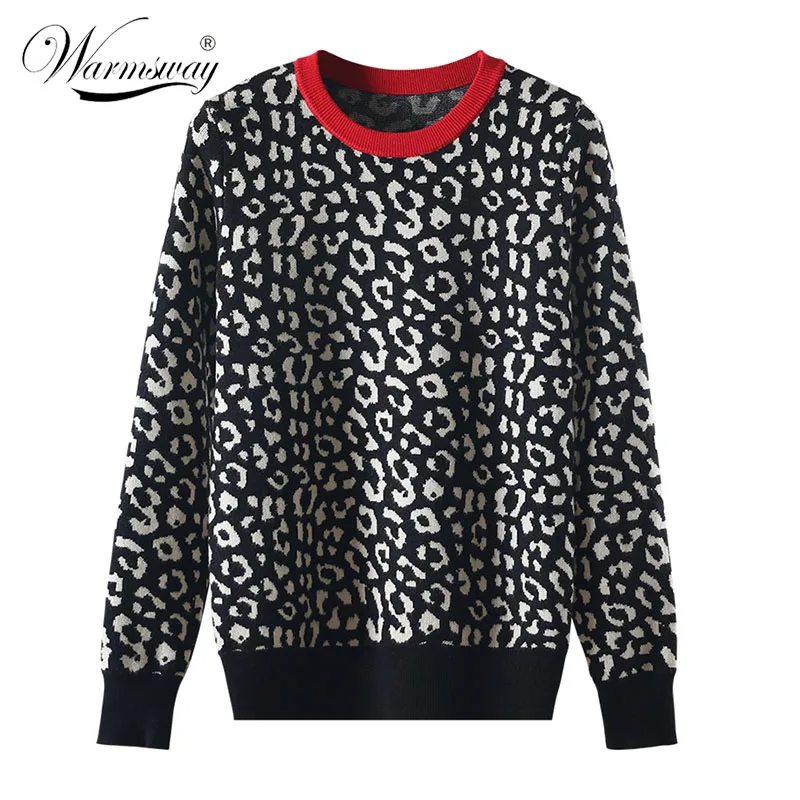 Autumn winter women sweaters leopard knitted pullovers long sleeve Contrast Color crewneck jumpers sweter mujer C-429