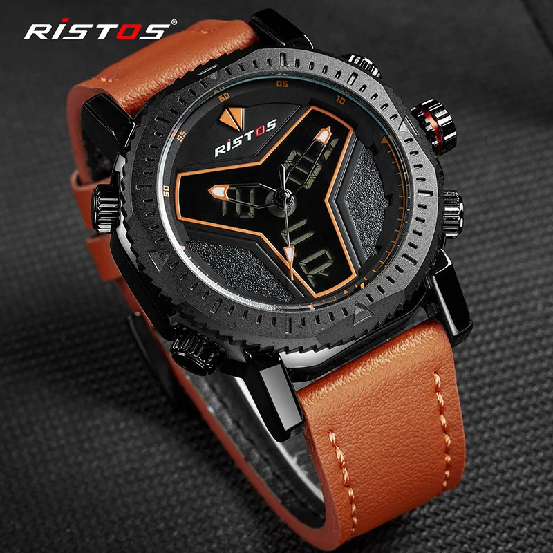 Мужские часы RISTOS с большим циферблатом, спортивные мужские часы с хронографом, дизайнерские Креативные мужские наручные часы с датами, мужские часы из нержавеющей стали