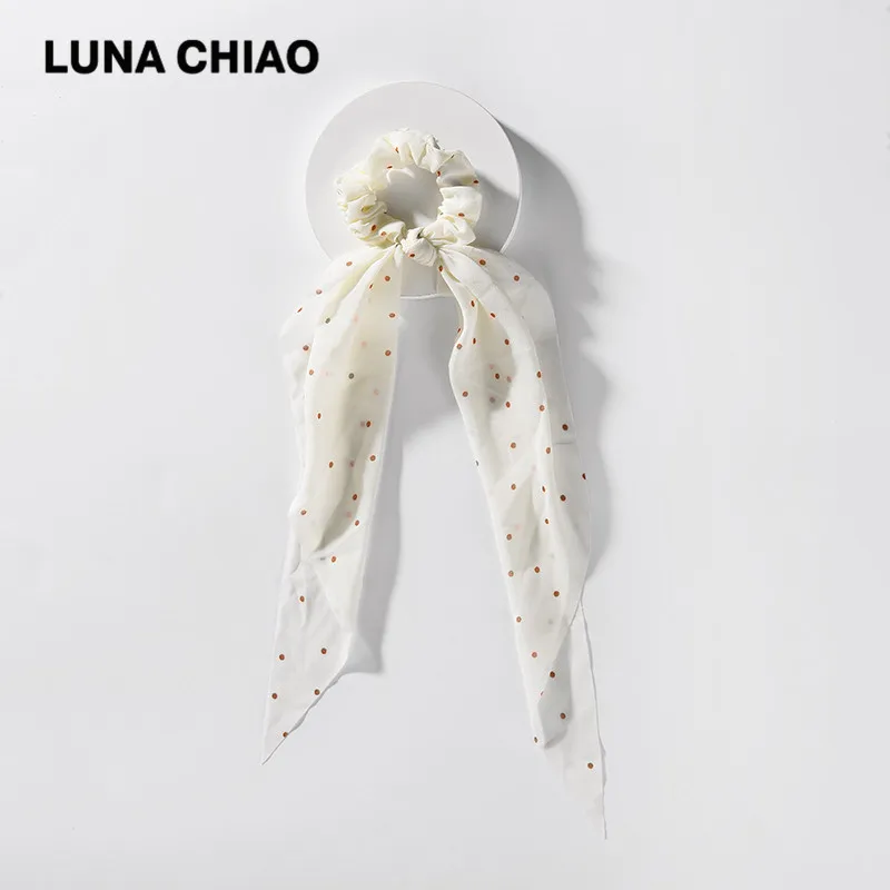 LUNA Чао Для женщин моды волосы одежда для купания в горошек печатных ткань, "конский хвост", шарф для головной убор - Цвет: Cream