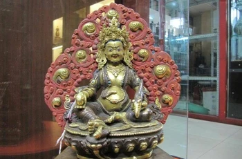 

10"Tibet 24K Gild Bronze Copper painted Yellow Jambhala Buddha statue 8.02