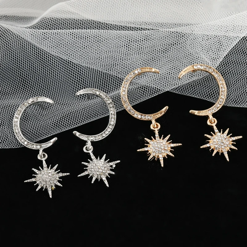 

Crystal Star Moon Dangle Earrings 2019 Fashion Jewelry Earrings for Women Female Girl Silver/gold Hanging Oorbellen Accessories