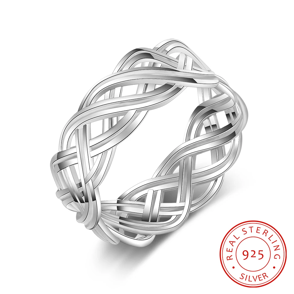 Solid 925 Sterling Silver Rings 7mm Width Lace Weaving Rings For Women Vintage Wedding Rings Silver Jewelry (RI102791)