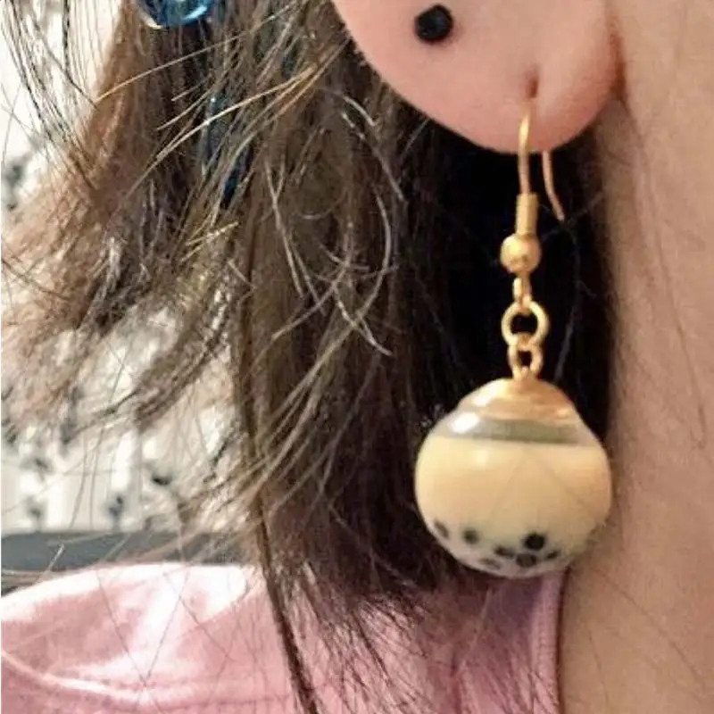 Personality Resin Milk Tea Drink Earring Girls Gifts Colors Candy Color Creative Unique Bubble Tea 45 Colors Drop Earrings 1Pair