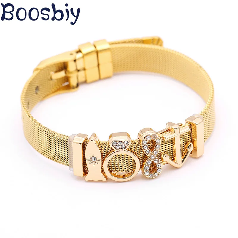 

Boosbiy Dropshipping Fashion Gold Plated Stainless Steel Mesh Bracelet Set Charm Pandora Bracelets For Woman Men Jewelry Gifts