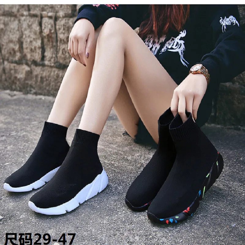 

Plus Size 35-45 Luxury Shoes Women Designers Stretch Sock Shoes New Summer Soft Breathable Slip on Mesh High Top Sneakers Black