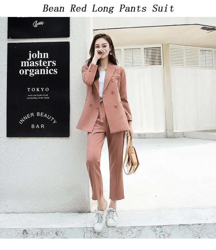red pants Модный элегантный деловой костюм с брюками для женщин, однобортный пиджак и шорты, комплект из двух предметов, Женская Офисная Униформа - Цвет: red pants