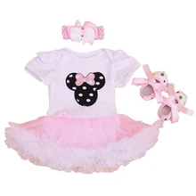 Минни для маленьких девочек комбинезоны с пышной кружевной юбкой Платья для вечеринок обруч и туфли для младенцев комплект из 3 предметов, балетная пачка для новорожденных девочек, одежда для самых маленьких, Костюмы