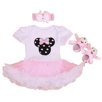 

Minnie Head Baby Girl Lace Petti Rompers Party Dresses Crib Shoes Headband 3PCS Newborn Tutu Sets Girls Clothes Infant Clothing