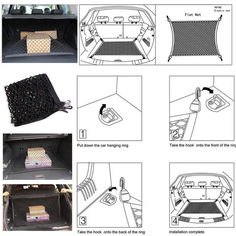 90/120*60 см, автомобильный стиль, сетка для багажника, эластичный нейлон, задний багажник, органайзер для хранения багажа, сетка, держатель, авто аксессуар