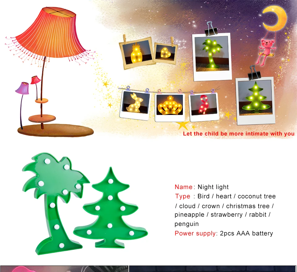 Cartoon LED 3D Animals Night Light Flamingo Pineapple  (1)