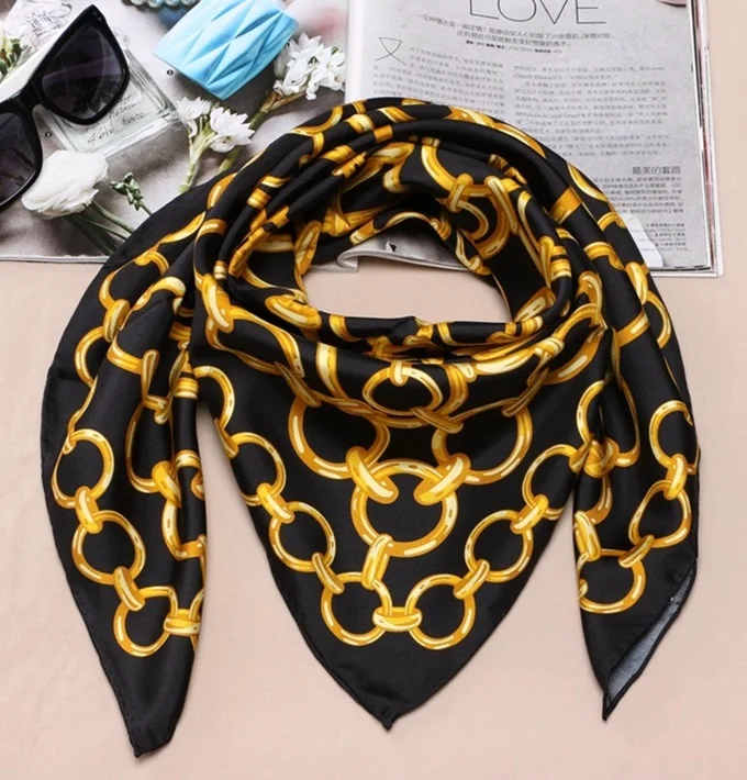Шелковый шарф шаль платок Женская мода хиджаб головные шарфы - Цвет: Black
