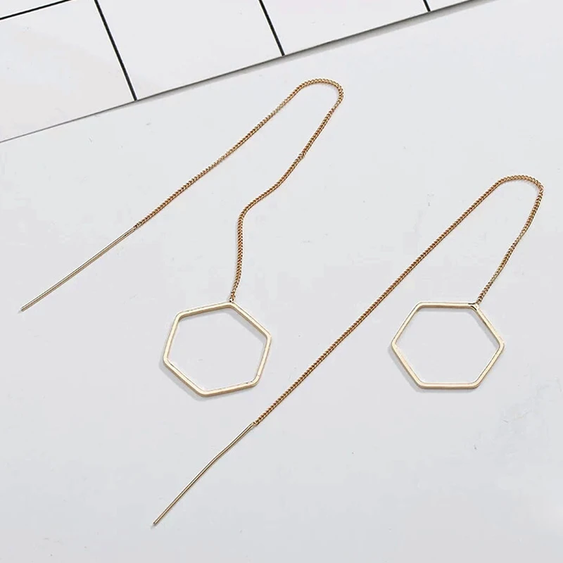 

Gold Color dangling earrings for women polygon geometric hanging earrings long threader drop earrings girls jewelry wholesale