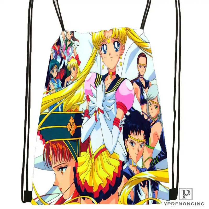Drawstring Backpack Пользовательские Сейлор Мун походная сумка на шнурке милый рюкзак дети ранец(черная спина) 31x40 см#180531-02-08 - Цвет: Drawstring Backpack