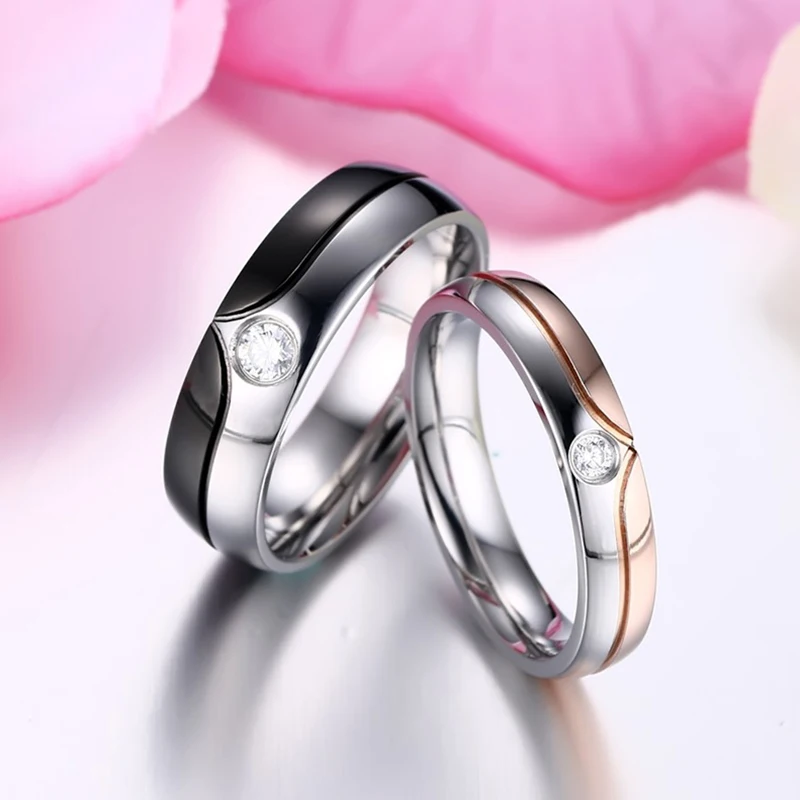 Couple Ring Quality Stainless Steel Ring with Gun Black/ Rose Gold Color for Men and Women Wedding Band Love Ring