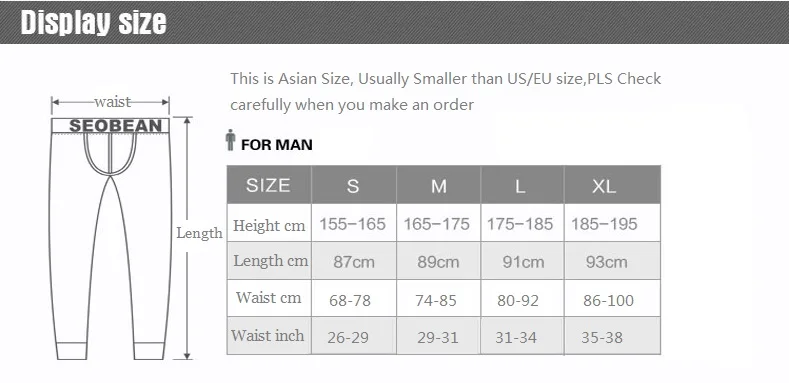 WINTER SEOBEAN NEW Men's sexy cotton denim fabric Long johns Low Rise Thermal Underpants warmest long underwear