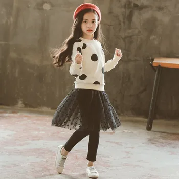 

2018 sweatshirt +black skirt leggings polka dot 2 pieces clothing sets