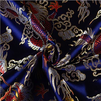 

HLQON imported blue dragon style brocade fashion fabric used for Quilting sewing dress women clothing skirt satin by 100x115cm