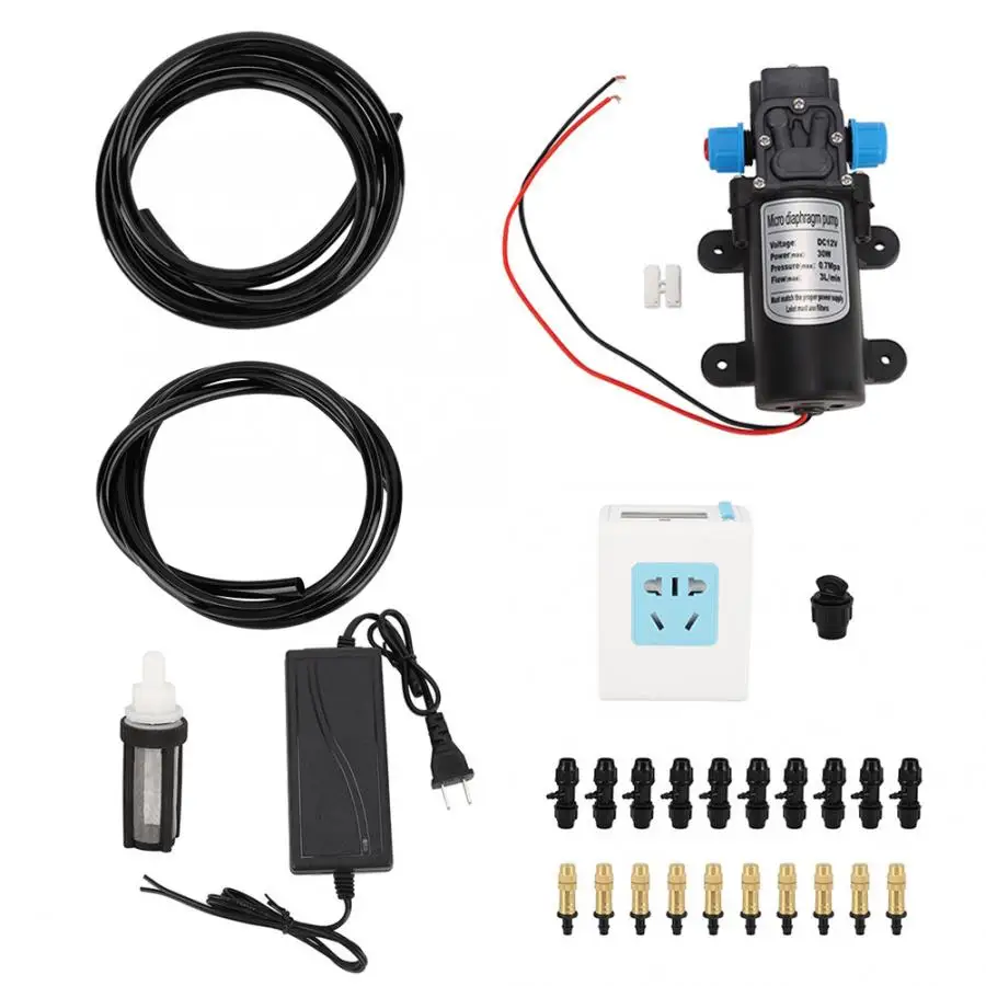 Garden Atomizing Nozzle Automatic Timing Watering Irrigation Sprayer Set Black