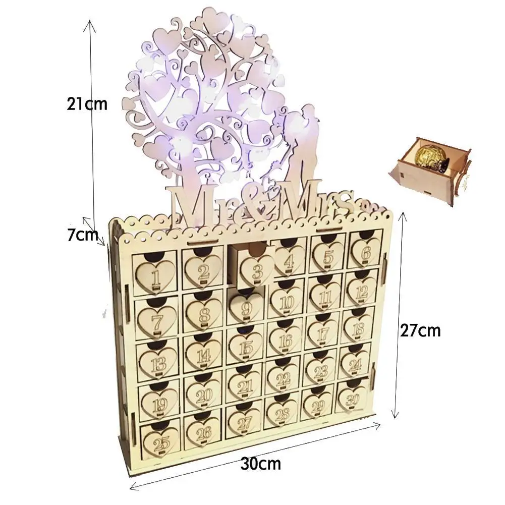Деревянный Свадебный календарь Mr& Mrs Advent 30 обратный отсчет в днях свадебный стол обратного отсчета деревянная отделка сувениры с декоративными украшениями