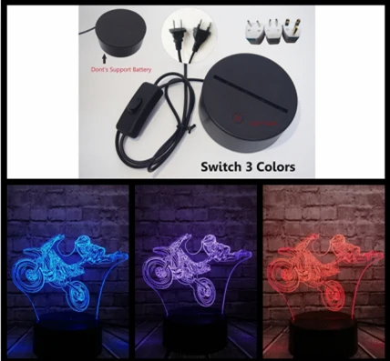 Switch 3 Color Акрил 3D галопом мотоциклетные блеск светодиодный 7 цветов изменить Батарея Мощность Декор сна настольный ночник детский день мальчик подарки - Испускаемый цвет: Switch 3 Color