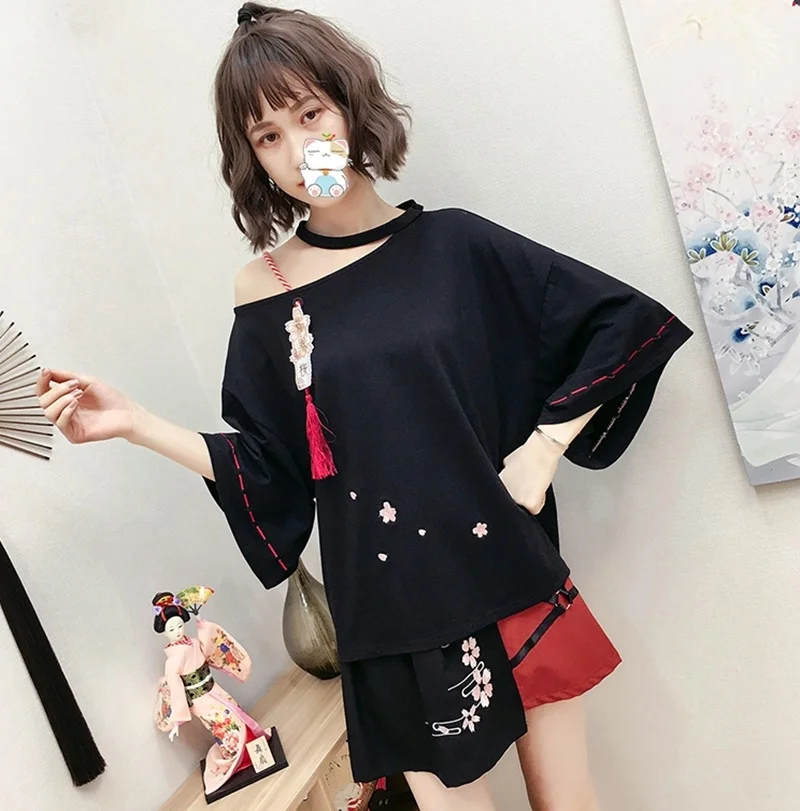 Японская мода, летняя футболка для женщин, новинка, кимоно, японские Сладости, модная рубашка Harajuku Kawaii, топы для женщин, юката FF2134