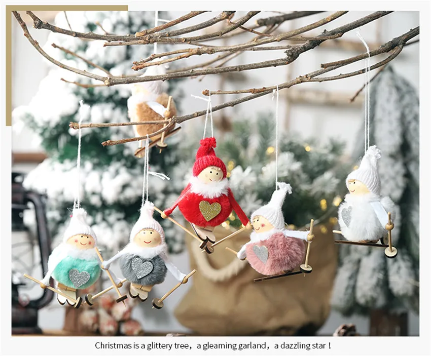 Милый ангел, плюшевая кукла, Рождественское украшение подвеска, лыжная кукла, креативные елочные украшения, Рождественское украшение для Navidad