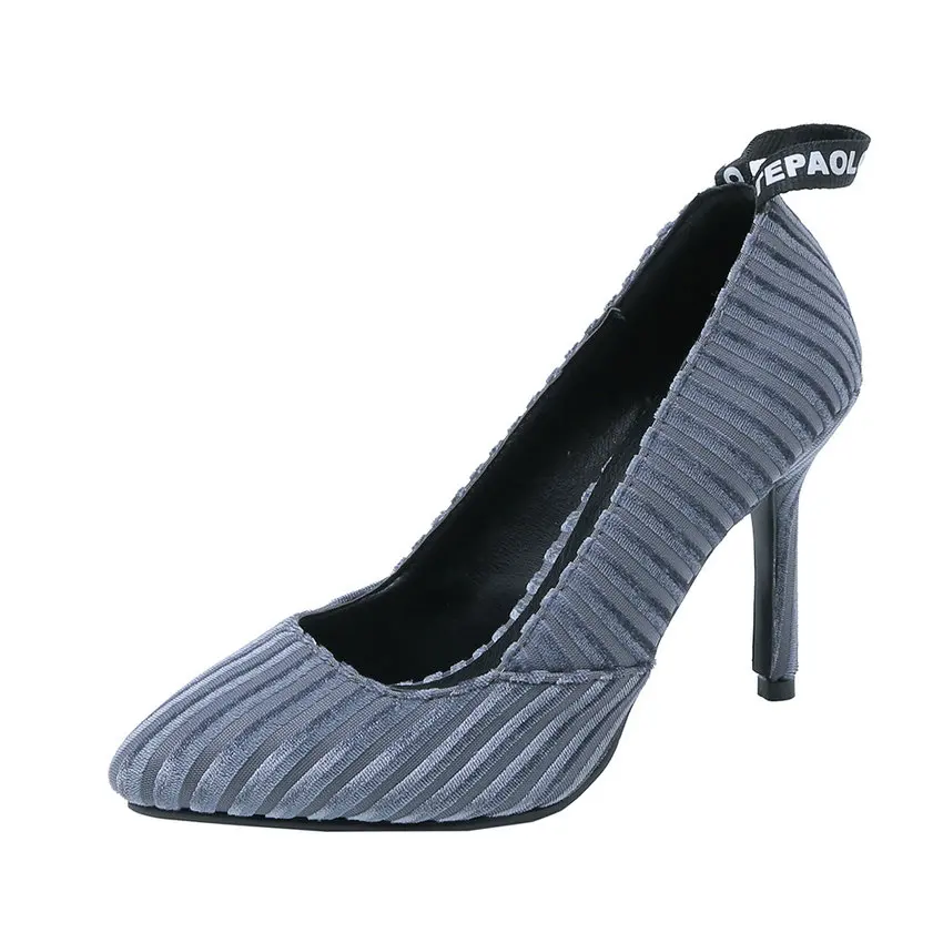 QUTAA/ г.; женская обувь; Универсальные женские туфли-лодочки с острым носком на платформе и тонком высоком каблуке; женские туфли-лодочки; размеры 34-42 - Цвет: Серый
