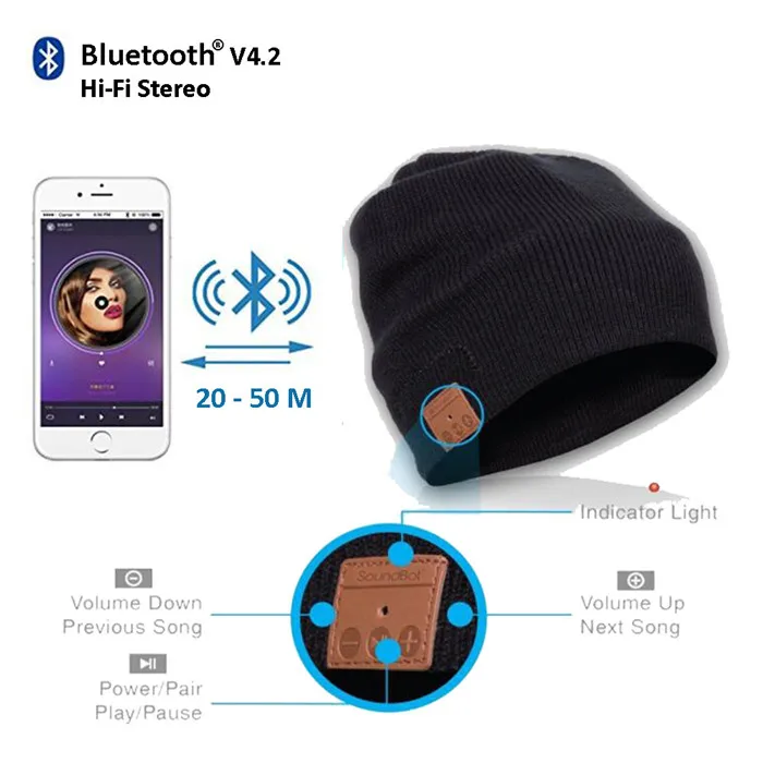 Bluetooth Beanie стерео наушники беспроводные Handsfree Skullies вязаная шапка зима спортивные головные уборы моющиеся кепки наушники Музыка Аудио