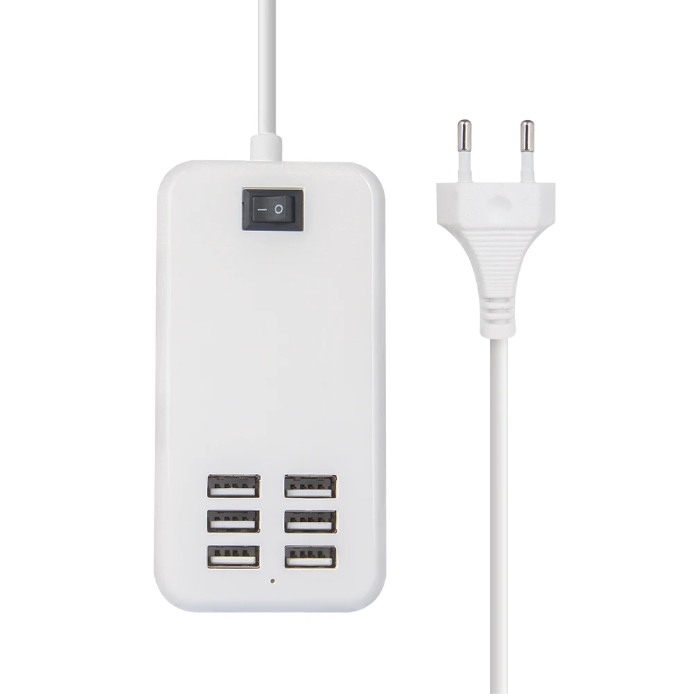 

Newest 6 Port Portable USB Hub Desktop Wall Charger AC Power Adapter EU Plug Slots Charging Extension Socket Outlet With Switch