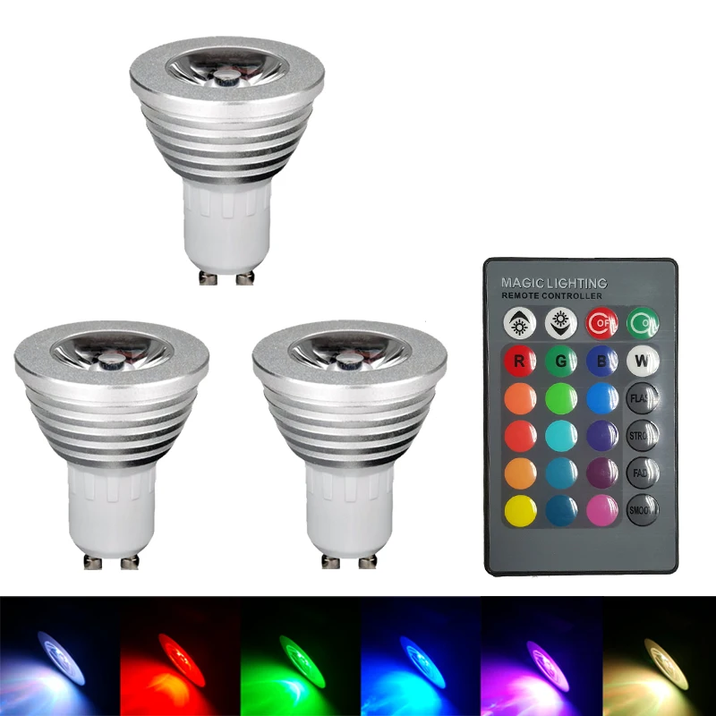 

GU10 RGB Color Changing LED Light Bulb Lamp with Remote Control 5Watt AC 110V 220V 85V-265V 16 Multi Color