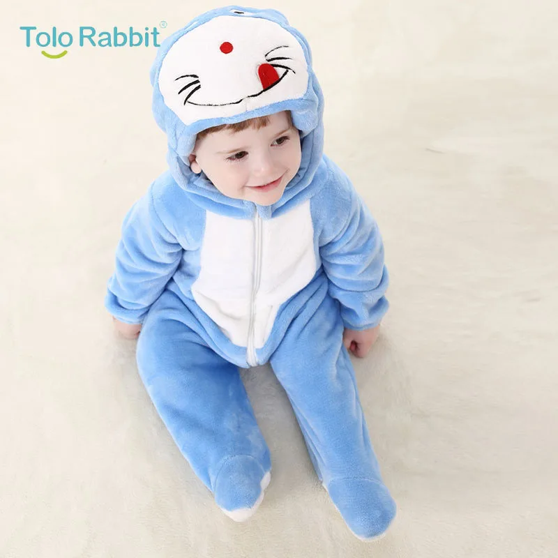 Baby Cartoon Rompers Newborn Hooded Toddler Clothing Boys Girls Minions Animal Jumpsuit Playsuit Costume Flannel Baby Rompers