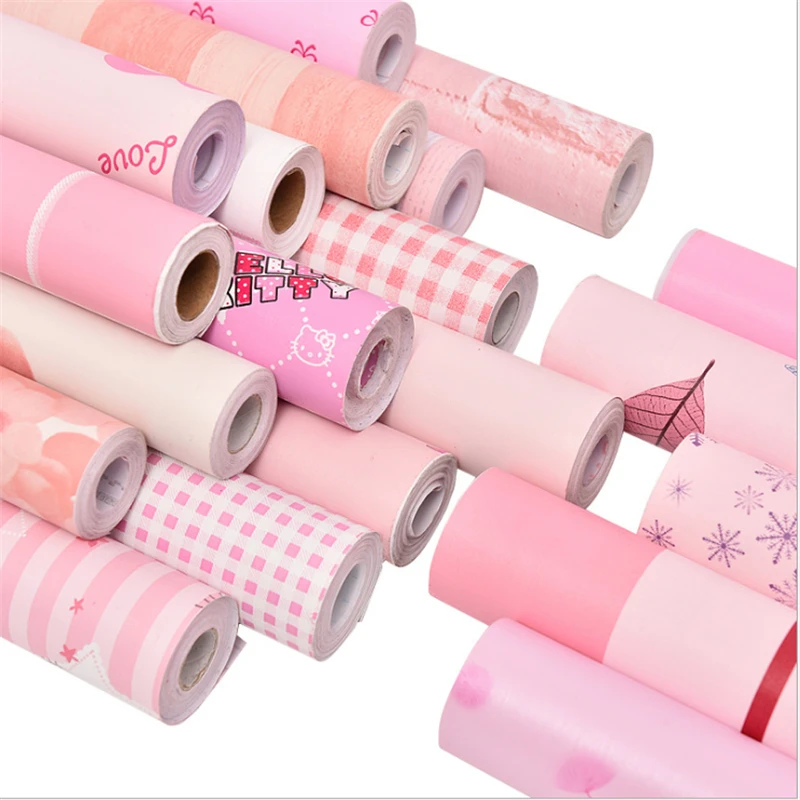 

Pink Color Children Room Wall Paper Self-adhesive Wallpaper For Kids Room Bedroom in Small Roll Size 0.6*5M