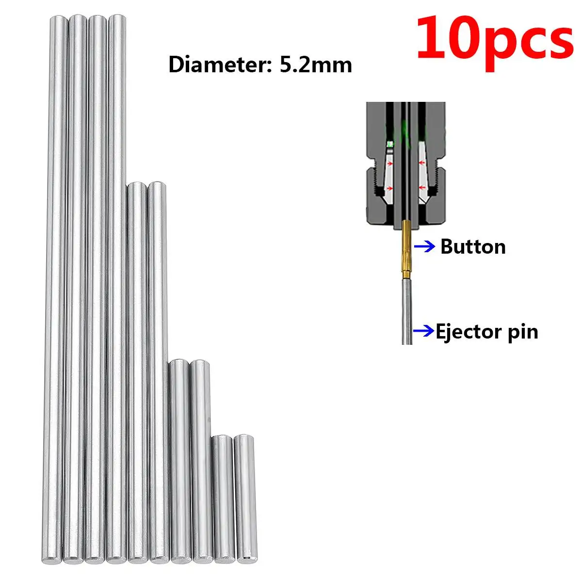

10pcs 5.2mm Ejector Pins Set Reamer to Push Rifling Buttons High Hardness Full Specifications Machine Tools Accessories Steel