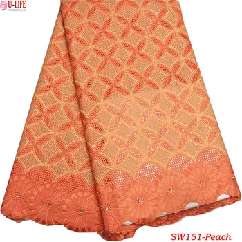 

Nigerian Wedding Bridal Lace fabric 100% cotton lace dress With Stones Embroidery Eyelet Swiss Voile Lace High Quality SW-151