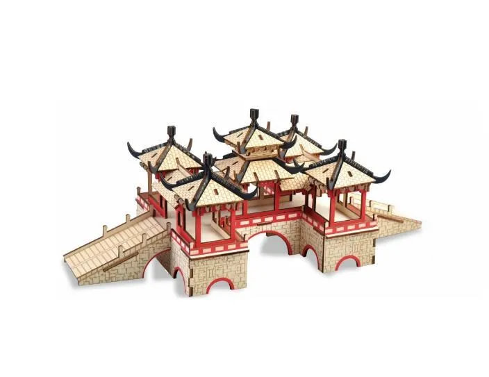 Моделирование пять павильонов мост Модель 3d Трехмерная деревянная головоломка игрушки для Детский Набор для творчества ручная работа