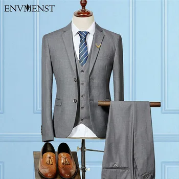 

2017 Spring New 5 Color Men's Suits For Weddings Italy Fitted Pinstripe Suit Gentle Cotton Blazers 3 piece Men Dress Suit XXXL