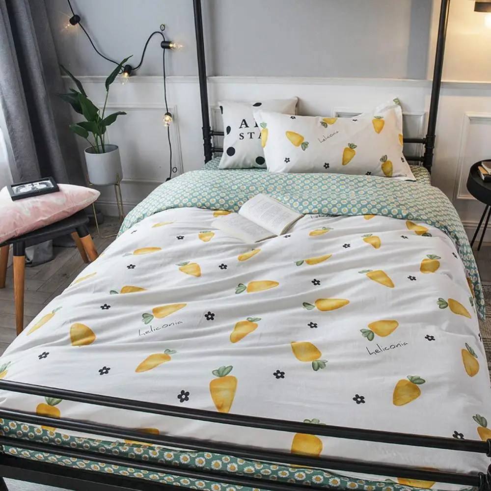 

2019 INS Yellow Carrots White Dormitory 3pcs Bedding Set Twin Hypoallergenic Cotton Bedlinens Duvet Cover Set Single Bed
