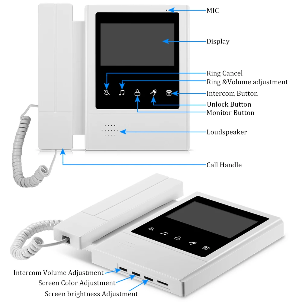 4.3 inch Color Wired Video Intercom Door Bell RFID Camera with 3 monitors IR doorphone Support EM Lock for multi Home/Apartments