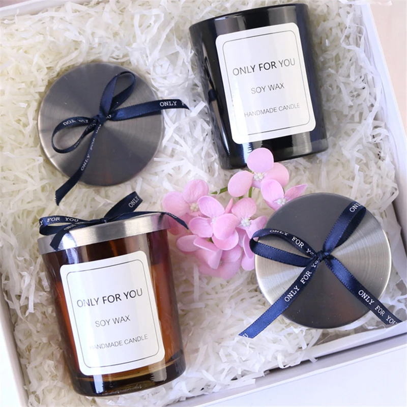 

1 PCS Aromatherapy Candle Round Glass with Cover Soy Wax Scented Candle High-End Set Gift Essential Oil Home Deco Soy Wax Candle