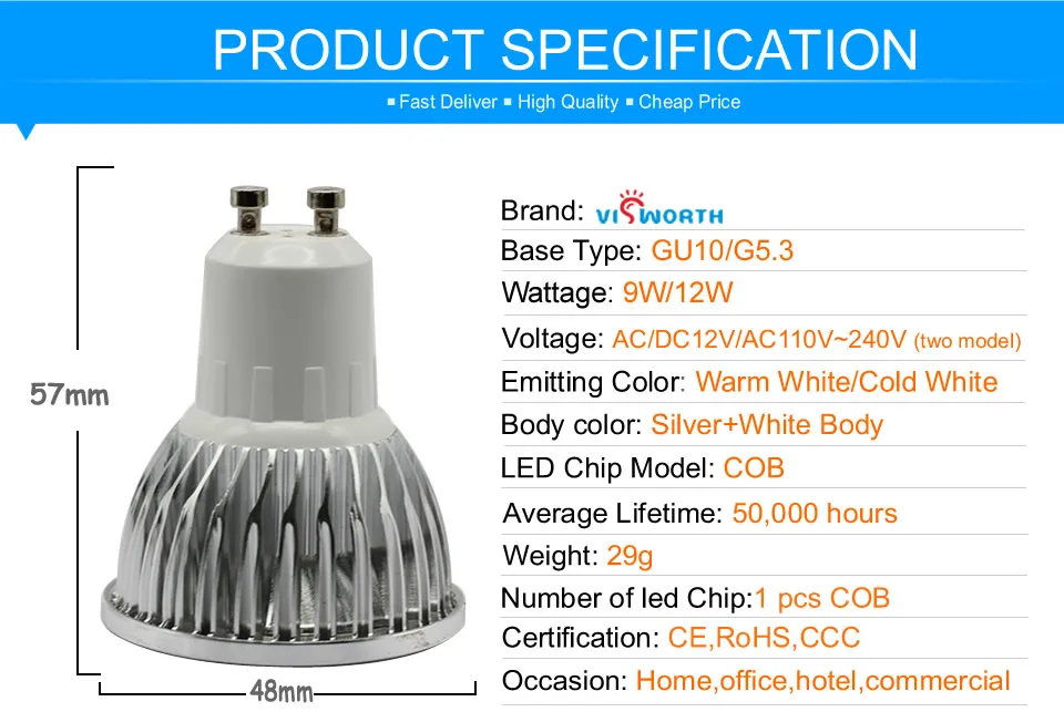 9 Вт COB Светодиодная лампа G5.3 Gu10 база Точечный светильник AC/DC 12V~ 24V AC 110V 220V 240V Алюминий тела светодиодные лампы Теплый Холодный белый светодиодный светильник