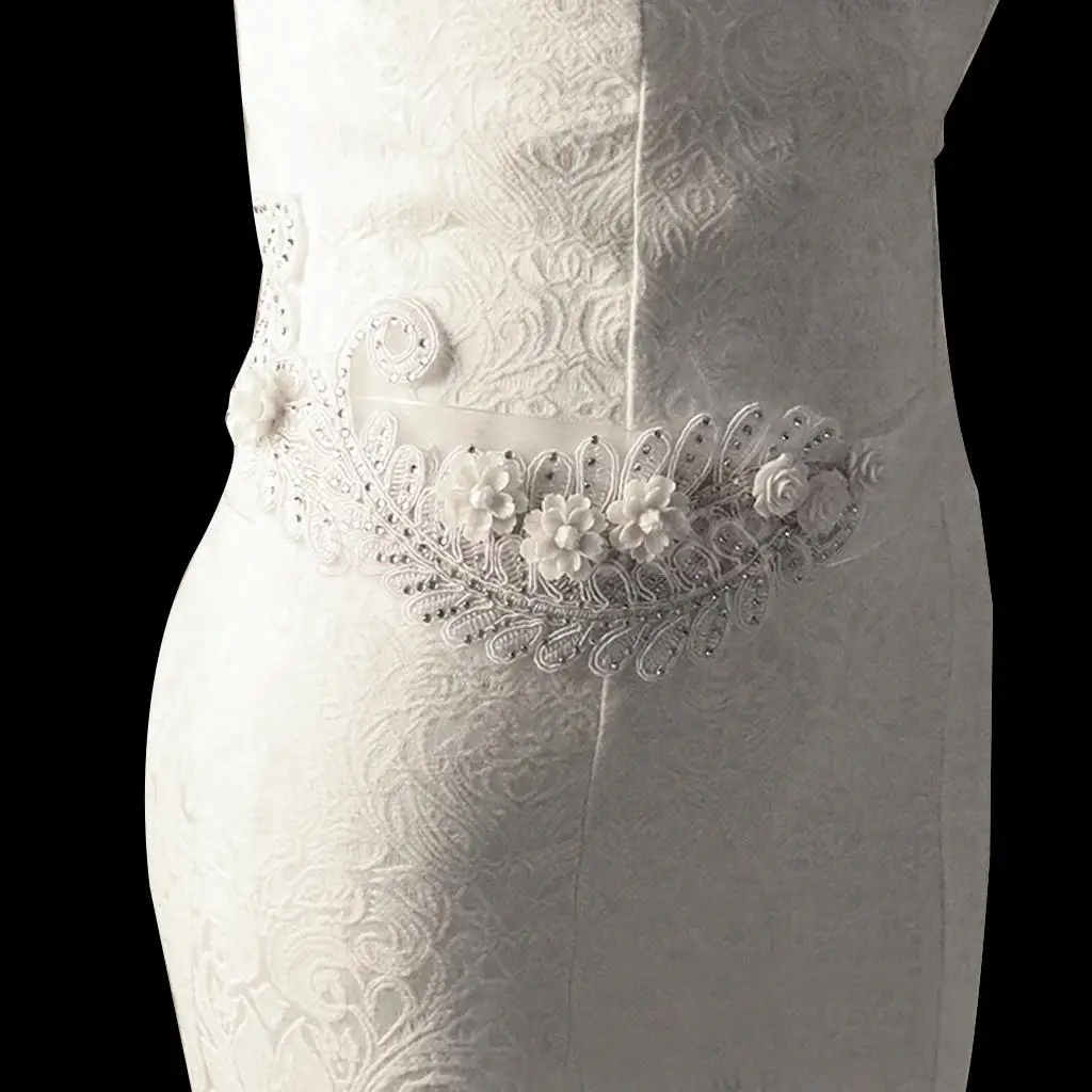 

New 2015 Handmade Bridal Wedding Party Dress Gown SASH Crystal Flower Applique Waist Belt