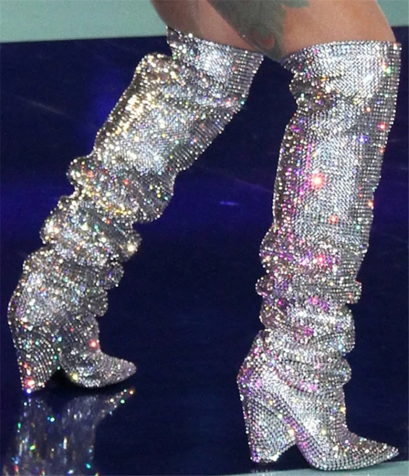 Señoras Imitación Club En Zapatos Las Lujo Tacón De Diamantes Cristal Sexy Dedo Grueso Nocturno Del Pie Botas Los Resbalón Pointd Mujeres q1waTxOR