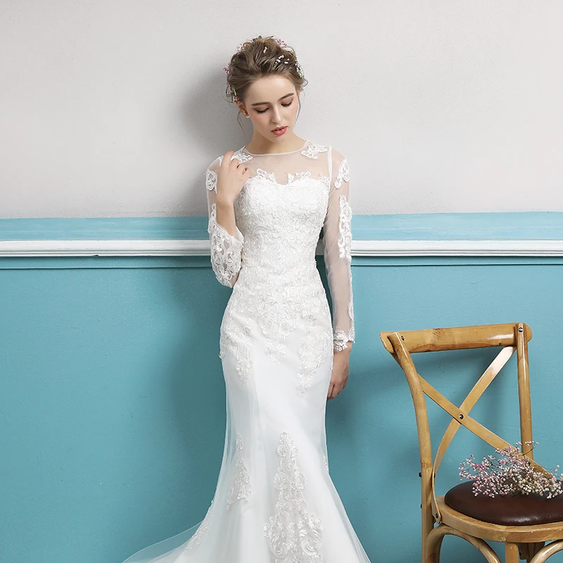 Элегантное кружевное платье с прозрачной горловиной Vestidos De Novia фатиновые