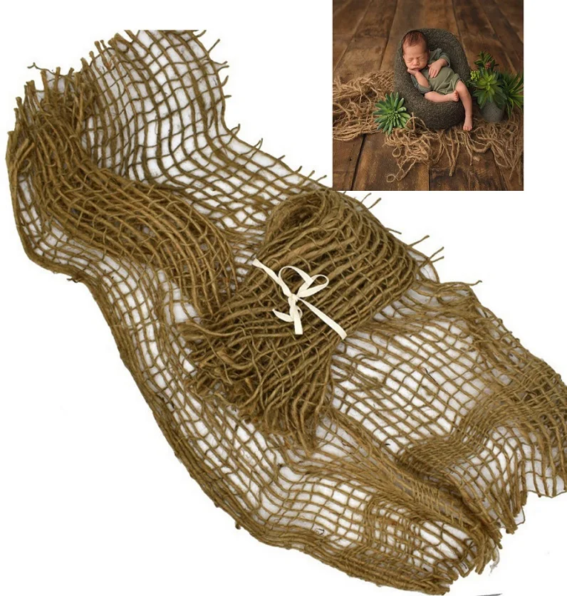 

Handcraft Jute Linen Blanket Newborn Photography Blanket Props for Photo Backdrop and Photo Props