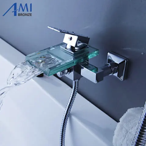 

Contemporary Tub Faucet with Glass waterfall Spout Wall Mount wf06