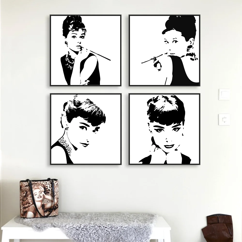 

Modern Minimalist Black White Audrey Hepburn Portrait Pop Movie Art Print Poster Abstract Wall Picture Canvas Painting Home Deco